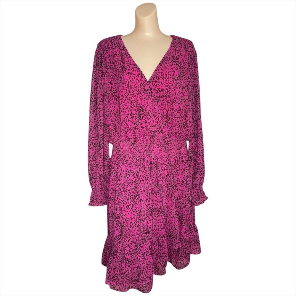 Vince Camuto Fuchsia Leopard Print Long Sleeve Dress